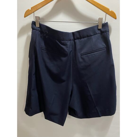RAG & BONE Luca Navy Blue Pleated Satin-trimmer Twill Shorts Sz 10 - Picture 9 of 11